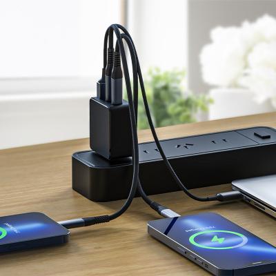 China Intelligent Distribution Smallest PD 65W GaN Wall Intelligent Distribution Charger Two Type C Ports One USB A Port Plug PPS Fast Charging for Laptop for sale