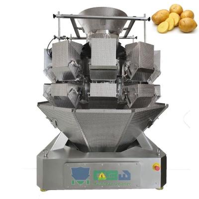 China Food 10 Head Weigher Multihead Potatoes Onions Tomatoes Frozen Salad Chicken Weighing Packaging Machine for sale