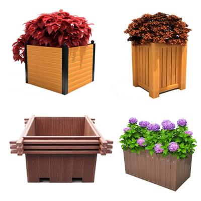 China Tianze Waterproof Plastic Wood Garden Decoration Plastic Wooden Garden Flower Pot Planter Stand Planter Box wpc Flower Pot Compound Vases for sale