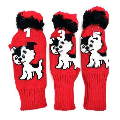 China Knitted Wool Yarn Golf Club Wool Top Knitted Cartoon Dog for sale