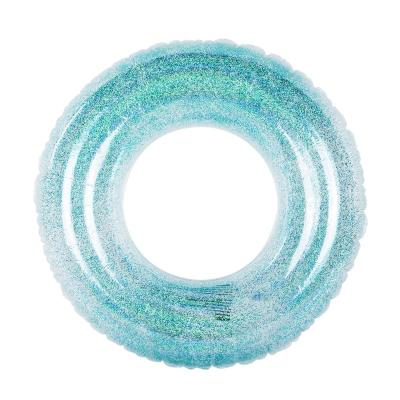 China Eco-Friendly Beach Party Pool Summer Factory Float Tube Swimming Durable Around Shaped Transparent PVC Glitter Inflatable Swimming Ring for sale