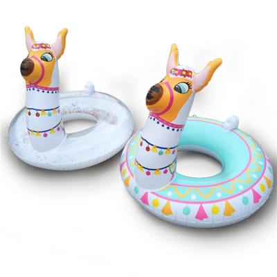 China 0.25mm PVC Llama Swimming Pool Ring Alpaca Inflatable Float Glitter Cute Inflatable Swim Rings For Adults Water Play for sale