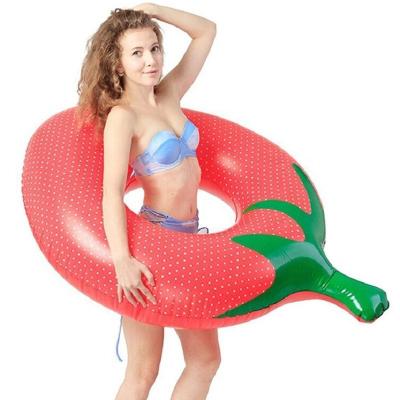 China Inflatable Water Toys Strawberry Swim Rings Inflatable Pool Tube Fruit Shape Unique Swimming Ring for sale