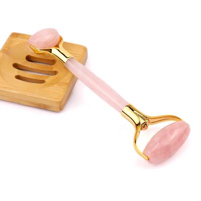 China Rose Quartz Portable Packing Anti Aging Welded Facial Roller Shape Hardware Massage Rose Skin Care Customized Eco Finest for sale