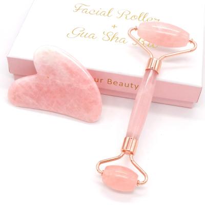 China Personalized Original Nephrite Portable Beauty Maker Gemstone Pink Rose Quartz Roller With Gift Box for sale