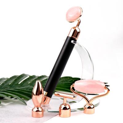 China Portable Facial Massager 4 in 1 Kit Electric Face Beauty Equipment Rose Quartz Black Stick Jade Anti Aging Vibrating Jade Roller for sale