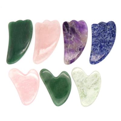 China Portable High Quality Stone Rose Quartz Jade Guasha Board Logo Face Massage Tool Green for sale