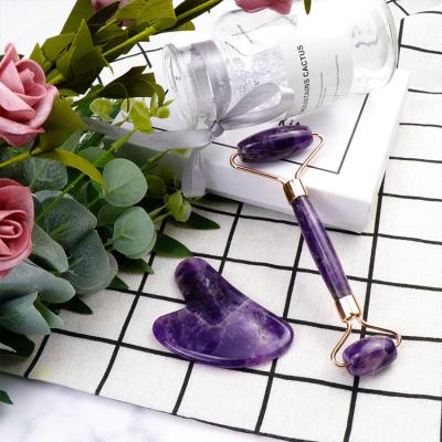 China OEM/ODM Best Selling Luxury Portable Jade Stone Guasha Amethyst Jade Facial Massager Anti Aging Roller for sale