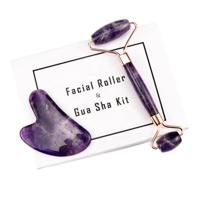 China Natural Amethyst Jade Crystal Roller Handle Personal Logo Available Low Price Portable Wholesale Anti Aging Facial Roller for sale