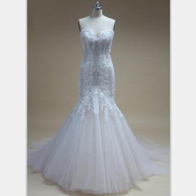 China Wedding dress bridal strapless wedding dress pearl lace wedding dress crystal gorgeous mermaid design dry cleaning for sale