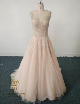 China Custom Made Long Evening Bridal Gown Heavy Beading Dry Cleaning Ladies Crystal Ball Gown Wedding Dress for sale