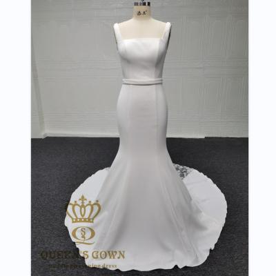 China Anti-Static QUEENS DRESS Mermaid Spaghetti Tie Sleeveless Square Neckline Crepe Dress Wedding Dress for sale