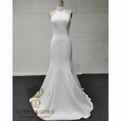 China Anti-Static QUEENS DRESS Simple Style Sleeveless Elegant Mermaid Halter Wedding Dress for sale