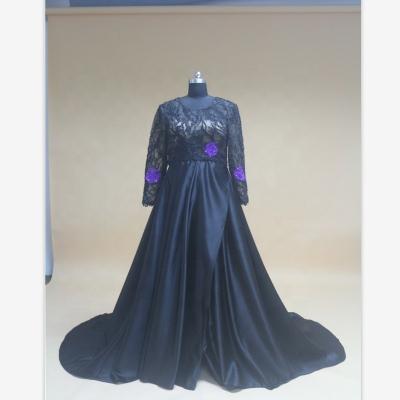 China New Arrival Anti-Static Black Long Sleeve Boat Neck Split Skirt Prom Dresses for sale