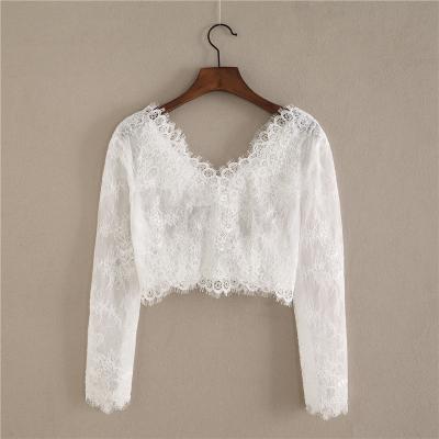 China V-Neckline Anti-Static Lace Tulle Sleeves Long Wedding Bridal Accessaries Bolero Jacket For Brides for sale