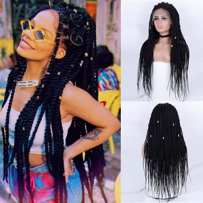 China Black Box Twist Braid Lace Wig Box Braided Transparent Lace Front Wig With Baby Hair Braids Long Twist Synthetic Wigs For Afro Color Women Daily Wear for sale