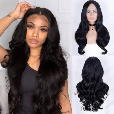 China Wholesale Body Wave Lace Front Heat Resist Fiber Wig Long Natural Black Loose Wave Pre Plucked Synthetic Lace Front Wigs With Baby Hair for sale