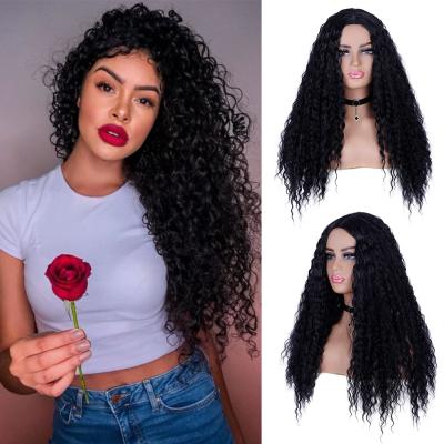 China FZY Wholesale Price Water Wave Maid Omens Curly Synthetic Water Wave Hair Wigs Vendor Cosplay Natural Black Long Middle Piece for sale