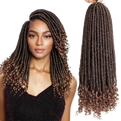 China Wholesale Soft Synthetic Braiding Straight Faux Locs Ombre Brown Color Curly Hair Extensions Dreadlocks Crochet Braids Hair for sale