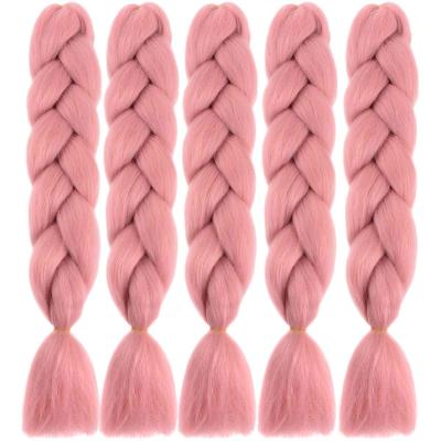 China Wholesale Straight Elephant Hair Synthetic Braids Braiding Hair Extensions Colorful High Twist Fiber Pink Braiding Hair For Woman 24Inch for sale