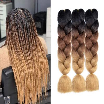 China Synthetic Twist 24inch 100g Ombre Crochet Braids Wholesale Ombre Braiding Hair Straight Two Three Tone Jumbo Braid Hair Extensions for sale