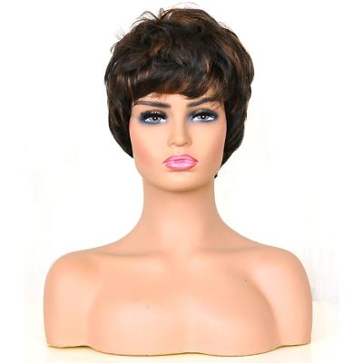 China FRENCH LOOP Whosale Price Shortened Pixie Wigs Ombre Colored Synthetic Hair Wigs With Bangs For Women for sale