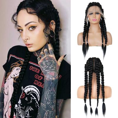 China Silky Straight Lace Front Braid Wig Wave Black 4 Twist Nature Looking Lace Front Wigs Afro American Synthetic Braided Wig Baby Hair For Black Women for sale