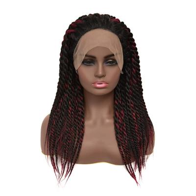 China Silky Straight Burgundy Wave Box Braided Lace Front Wig Braids Long Straight Synthetic Wigs For Afro Black Women Daily Wear Black Mixed Wine Red for sale