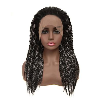 China Silky Straight Lace Front Braids Wave Wigs For Black Gray Long Silver Color Women Hair Mix Synthetic Senegalese Twist Hand-Braided Wigs for sale