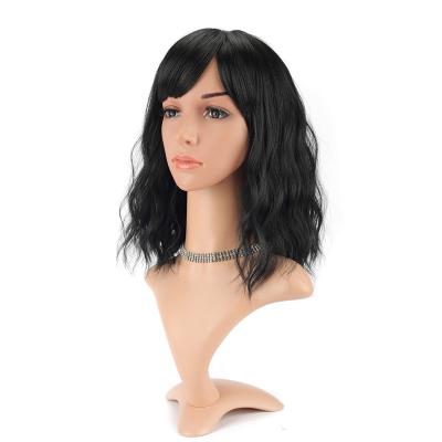 China Fashion Women's Wigs Fashion Natural Colored Wave Brown Bob Short Synthetic Wig Wavy Loose Curly With Bang Heat Resistant Soft Hair for sale