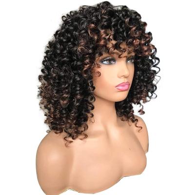 China Wholesale Barely Shedding Short Soft Thick Soft Bob Black Highlight Wig With Bangs For Color Women 14 Inch Afro Curly Loose Curly Wave Synthetic Hair Wigs for sale