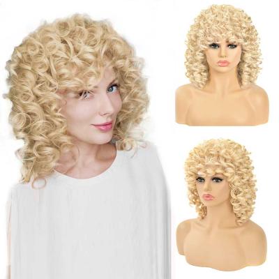 China Synthetic Fluffy Curly Hair Glueless Curly Wig Afro Curly Wave Curls Wigs For Black Women Blonde Loose Curly Short Bob Hair Bangs for sale