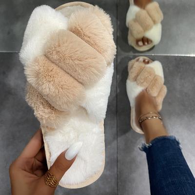 China Fashion Trend Factory Wholesale Fluffy Slippers For Ladies Fashion Trend Plush High Quality Slippers for sale