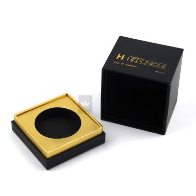 China Recyclable Custom Shipping Ceramic Candle Jar Gold Printing Art Matte Black Box Packaging For Candles for sale