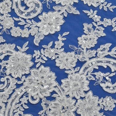 China Soft Handmade Beaded Bridal Wedding Trimming Bridal Trimming Lace Applique Sequin Pattern Ivory White Embroidered Sheer Fabric for sale