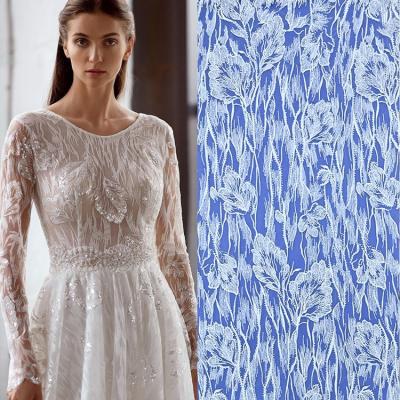 China Other factory custom made fashion with sequins fabric embroidery bridal lace fabric beaded for wedding dress for sale