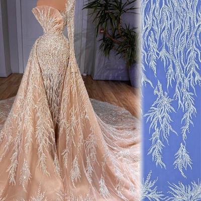 China Shrink-Resistant Design Elegant Branch Design Bridal Lace Fabric Latest Beaded Embroidery Sequin To Trim for sale