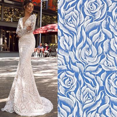 China Other factory supply soft lace rose design elegant white lace fabric bridal Italian embroidery for wedding for sale