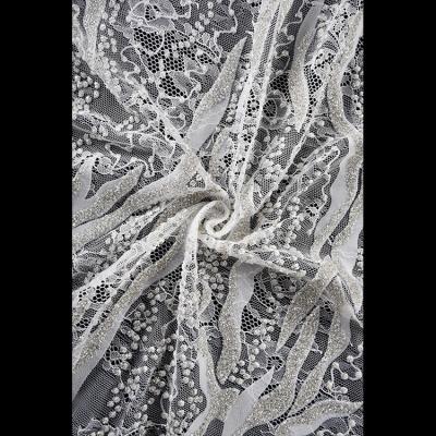 China Soft Luxurious Wedding Embroidery Fabric Bridal Lace With Pearl Sequins for sale