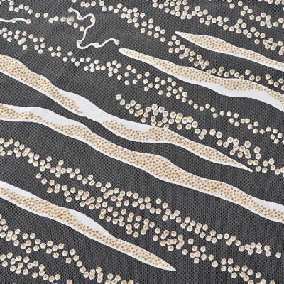 China Latest design soft gold beads white sequins ladies lace up fabric for wedding dress glitter for sale