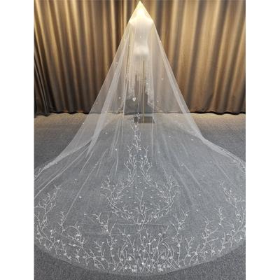 China Wholesale Price Soft Simple Style Floral Sequin Wedding Veil Crystal Veil For Wedding for sale