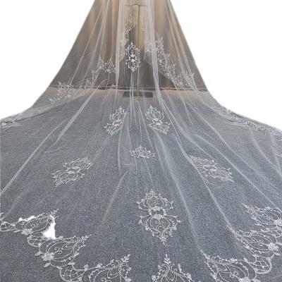 China Wholesale Center Soft White Waterfall Double Edge Ribbon Wedding Bridal Veil for sale