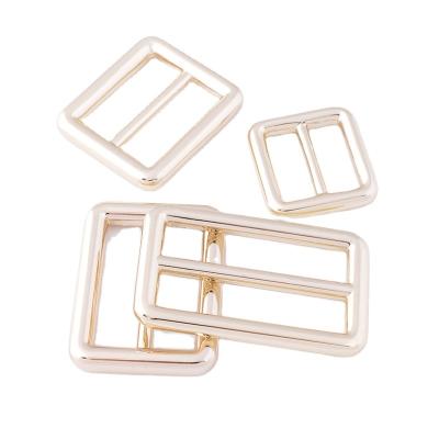 China Fashion logo low price decorative custom bag accessories nickel free slide buckles tri metal square ring slip buckles for belt for sale