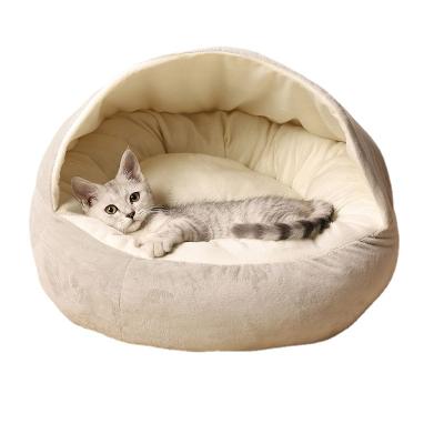 China High Quality Viable Crystal Partially Enclosed Warm Pet Bed Winter Cat Bed Velvet Dog Cushion Small Large Cat Cushion for sale