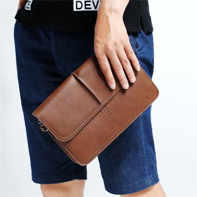 China New Men's Large Capacity Handbag Fashion Crazy Horse Bag Brown Retro Envelope PU Leather Clutch Bag for sale