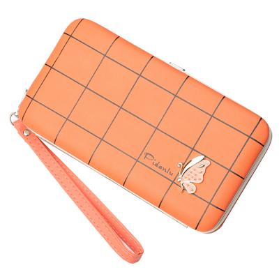 China Fashion Waterproof Wholesale Cute Style Coin Purse With Butterfly Decoration PU Card Phone Wallet Leather Long Women for sale