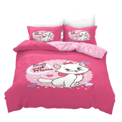 China Anti-Pull Cartoon Pink Printing Mary Cat Children/Kid Bedding Sets 100% Polyester Quilt Cover Pillowcase Queen King Size Bed Set for sale