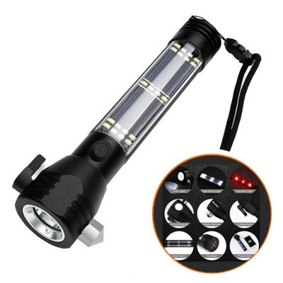 China Handybrite High Power Aluminum Alloy USB Lithium Battery Multifunction Solar Rechargeable Backup Element Led Flashlight for sale