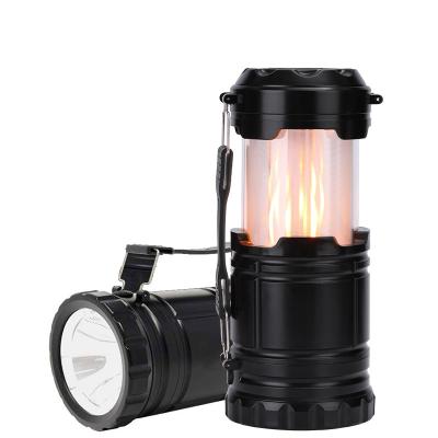 China Outdoor Portable 3xAA Power Supplies Collapsible 2-Mode LED Camping Light Flame Camping Lantern for sale