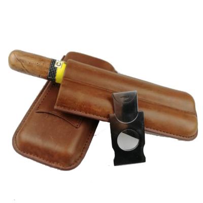 China Mini Humidor Travel Box Portable Luxury Leather Pocket Holder Case 2 Cigar Accessories Christmas Gift For Men for sale